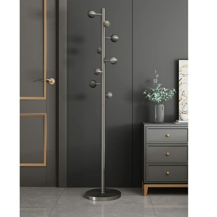 DLOETT Storage Hats Golden Entrance Hall Standing Coat Rack Clothing Bedroom Clothes Rack Metal Bedroom Furniture (Color : D, Size : Light Grey)
