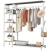 Clothes Rack, Heavy Duty 5 Tier Coat Rack with Hanging Rail, Open Wardrobe, 4 Hooks, Industrial Design, Metal Frame, White 140x40x170cm