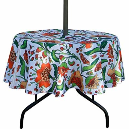 EHouseHome Outdoor and Indoor 60inch Round Tablecloth with Umbrella Hole and Zipper, Waterproof Zippered Patio Table Cloths, Spring/Summer Table