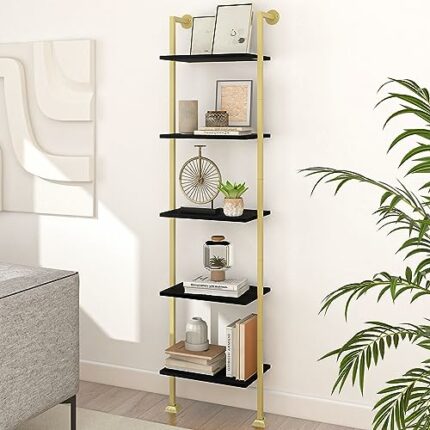 Axeman 5-Tier Ladder Bookcase, Tall Narrow Bookshelf for Small Spaces, Modern Book Storage Organizer Case Open Shelves for Bedroom, Living Room,