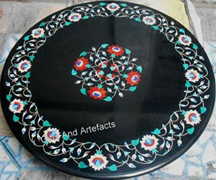 Elegant Look Dining Table Top for Home Furniture Decor Round Shape Black Marble Office Meeting Table from Indian Heritage Art and Crafts 42 x 42