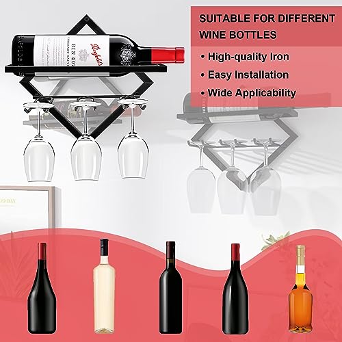 WOPPLXY 2 Pcs Wall Mounted Metal Wine Rack, Upgrade Foldable Metal Hanging Wall Wine Rack Organizer, Red Wine Bottle Display Hanger with Screws f