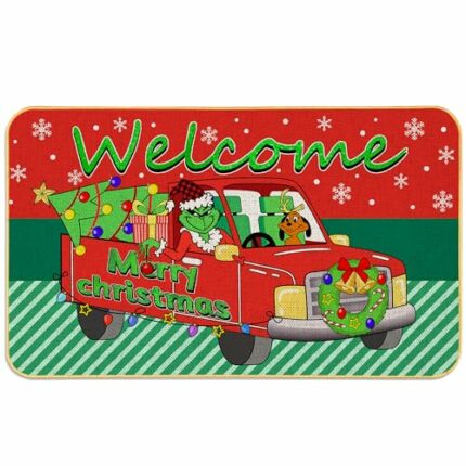 HANXIG Christmas Door Mat Home Doormat 17 X 29 Inch Xmas Doormat Decorative Entrance Mat Non-Slip Rubber Backing Floor Mat Washable Seasonal Welc