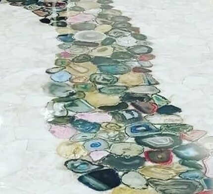 Gifts And Artefacts 48 x 48 Inches Square Shape Marble Dining Table Top with Royal Look Multicolor Agate Stone Epoxy Art Meeting Table for Office