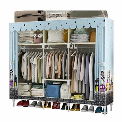 LUKEO Portable Wardrobe Foldable Bedroom Children's Living Room Dormitory Room Rental Room Clothes Storage Cabinet Dustproof