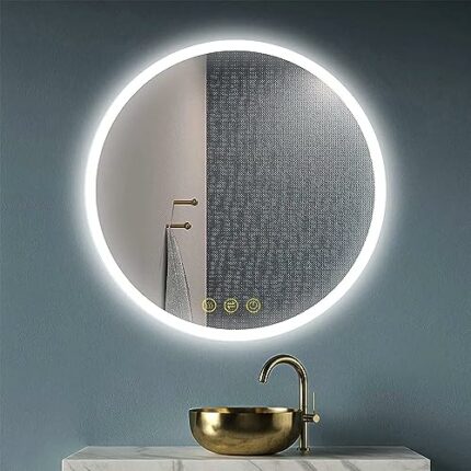 AI-LIGHTING Round Mirror with Lights Bathroom Mirror Wall Mounted 60cm Anti-Fog Color Change Dimmable Memory IP54