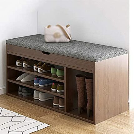 Wooden Shoe Storage Bench With Drawer,Modern Shoe Cabinet With Door,Entryway Shoe Bench With Padded Seat Cubby,D Walnut,80X24X50Cm(31X9X20Inch)