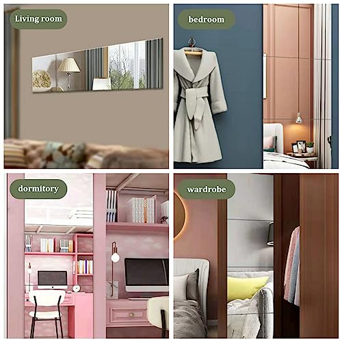 Full Body Wall Mirrors, 11.81x11.81 Inch 4pcs Acrylic Plexiglass Mirror Wall Mounted Full Length Frameless Mirror Makeup Large Long Mirror for Wa