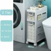 Plastic Small White Bathroom Cabinet Floor Storage with Slide Out Drawers, Multifunctional Storage Cabinet, Freestanding Side Cabinet for Bathroo