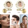 RECKODOR Led Vanity Mirror Wall Mounted Gold 8" Brass Rechargeable Lighted, 1X/5X Magnifying Double Sided Make up Mirror with Light, 360 Swivel E
