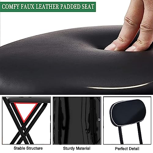 Round Compact Folding Breakfast Bar Stool Chair, Folding Bar Stool With Back Support And Footrest, With Padded Seat, For Kitchen Chair Dining Roo