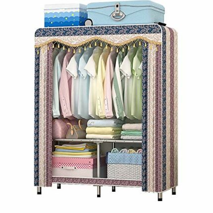 LUKEO Folding Wardrobe Simple Cloth Cabinet All Steel Frame Assembly Renting Dormitory Bedroom Simple Wardrobe