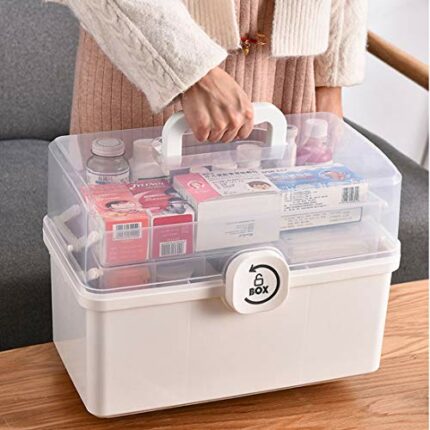 Dittzz 3 Tiers Medicine Box First Aid Box Portable Medicine Chest Folding Storage Organizer Box,34 x 19 x 22.5cm