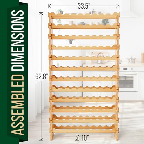 SereneLife 12 Tier Shelf-Strong Frame Solid Bamboo for 108 Bottle Wine Capacity (Color)
