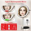 AIKELIN Rechargeable 8" HD Double Sided Mirror,3 Color Lights
