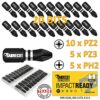 20 x SabreCut SCPB25_20 25mm PZ2 PZ3 PH2 Impact Screwdriver Driver Bits Set Single Ended PoziDriv POZI No.2 No.3 Phillips No.2 Heavy Duty Includi