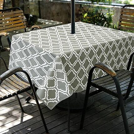 Garden Patio Outdoor Tablecloth Waterproof - Table Cloth with Parasol Hole/Umbrella Hole Zipper Wipe Clean Table Cover for Home Cafe Dining Backy