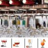 SUCHETA Hanging Wine Rack with Glass Holder and Shelf, Adjustable Height Wine Rack Ceiling Hanging Wine Glass Holder Vintage Wine Bottle Holder R