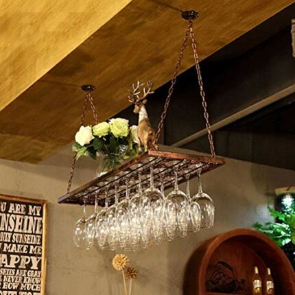 PIBM Metal Creative Wine Rack Wrought Iron Wine Glass Upside down Storage Display Shelf J1029, Bronze , 80x31cm