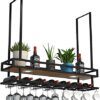 SUCHETA Hanging Wine Rack with Glass Holder and Shelf, Upside Down Wine Glass Rack, Hanging Wine Cabinet Wine Rack, Hanging Racks, Decorative Sto