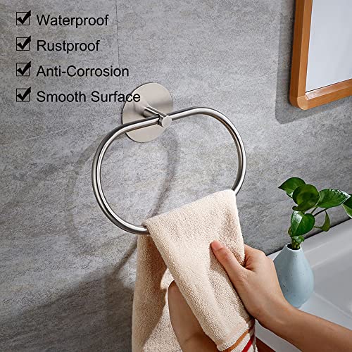 JXINLODGEG Towel Holder, Self Adhesive Towel Ring for Bathroom, SUS 304 Stainless Steel Hand Towel Rail Rack Wall Mounted Towel Hanger for Bathro