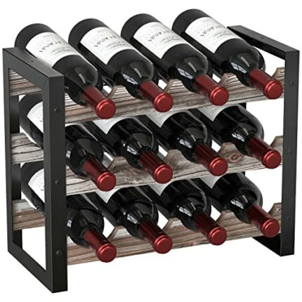 J JACKCUBE DESIGN Rustic Wine Rack Freestanding Floor 3 Tier Stackable Display Storage for Counter-top 12 Glass Bottles Holder Liquor Shelf with