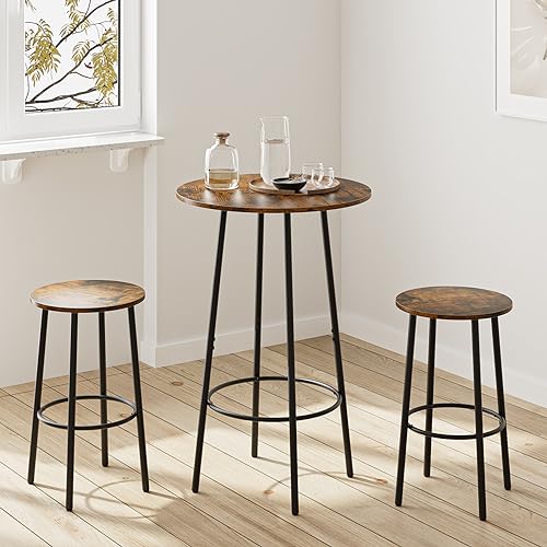 AEPOALUA 3 Piece Bar Table Set, Round Bar Table and Chairs Set of 2, Pub Dining Table Set Counter Height Wood top, Bar Stool Table for Breakfast
