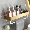 Bathroom Shelf with Hook Shower Shelves Wall Mounted Shower Rack Self Adhesive No Drilling Space Aluminum For Kitchen Toilet,gold,2 Tier 50cm