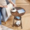 Neekor Round End Table,3-Tier Small Round Side Table with Wooden Shelves, Rustic Retro Table Corner Sofa Table for Living Room Bedroom (Rustic Br