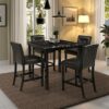 WALNUT 5 Piece Kitchen Dining Table Set Marble Top Height Dining Table Set With 4 Leather Upholstered Chairs