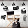 5 Pieces Movie Theater Decor Home Movie Theater Room Decor Cinema and Popcorn Wall Art Metal Movie Reel Wall Sign Home Theater Action Sign Cinema