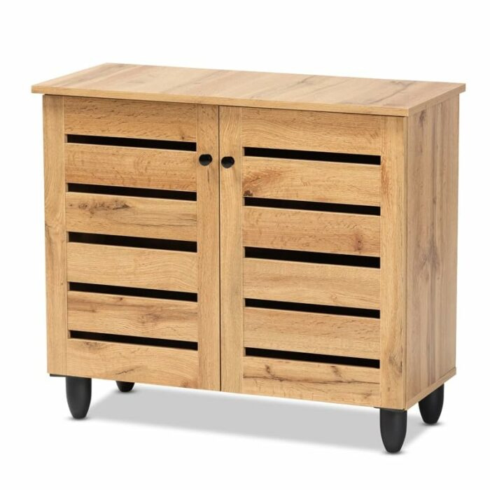 TJLSS Wood 2-Door Shoe Storage Cabinet Entrance Shoe Cabinet Oak Finished Wooden Door Shoe Cabinet Foyer