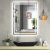 SaniteModar LED Bathroom Mirror 36 x 28 inch, Front + Backlit Lights, Dimmable, Anti Fog, 3 Colors, Waterproof, led Mirror for Bathroom, Wall Mou