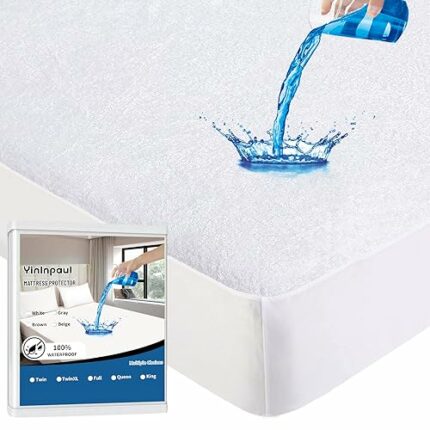 Yinlnpaul Mattress Protector, Terry Cloth Mattress Protector Waterproof Backing, Noiseless Fitted Sheet Mattress Pad Cover,Full Size,Thick Padded