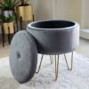 ASPECT Elenore Storage Hairpin Legs/Dressing Stool (Dark Grey/Gold), Wood, 41(L) x41(W) x45.5(H) cm