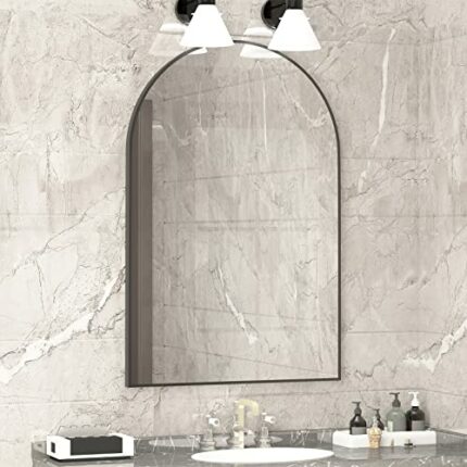 CASSILANDO Arched Mirror, 20"×30" Arched Bathroom Mirror, Metal Frame Mirror, Unique Wall Mounted Mirror, Black Vanity Mirror for Living Room, Fi