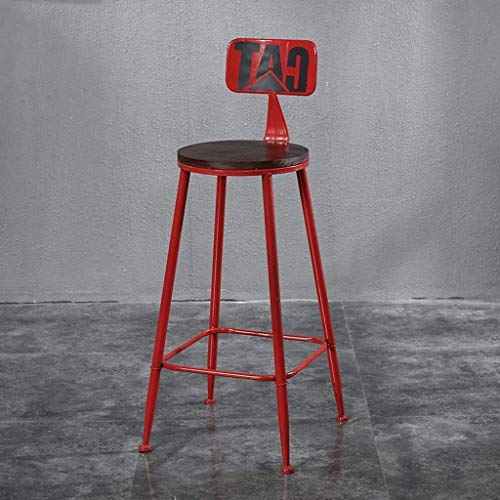 AANAN Stools,Stool Vintage Barstools Chair with Footrest Stool Seat Dining Chairs for Kitchen | Pub | Industrial Bar Stool Metal Legs- Red