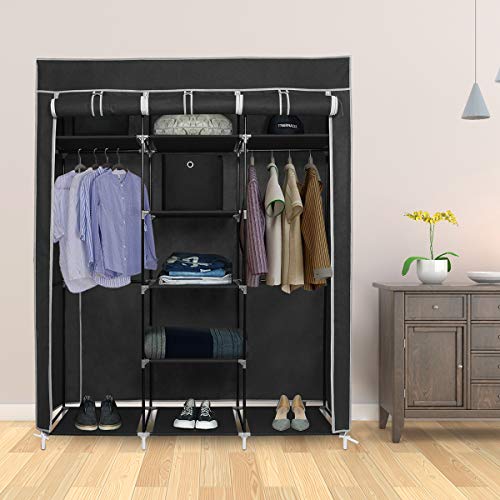 Meerveil Canvas Wardrobe, Wardrobes for Bedroom, Fabric Wardrobes Storage Organizer for Clothes, Portable Wardrobe with 2 Clothes Rails, 175 x 15