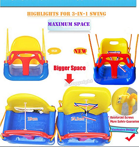 LITTLEFUN 3-in-1 Infant to Toddler Upgrade Version Swing Set for Home Garden Patio Indoors Outdoors Doorway(Blue Chair+Green Handrail)