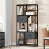 YITAHOME Bookcase, 7 Tier Bookshelf with drawers Floor Standing Book Shelf Industrial Shelving Unit Storage Rack with Steel Frame for Living Room