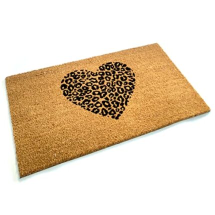 Black Ginger | Heart Animal Print Door Mat | Coir with Rubber Backing | 75 x 45 cm