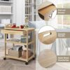 SMIBUY Kitchen Island Cart on Wheels with Storage Drawer & Shelves, Bamboo 3-Tier Rolling Utility Serving Rack with Solid Wood Countertop & Locka