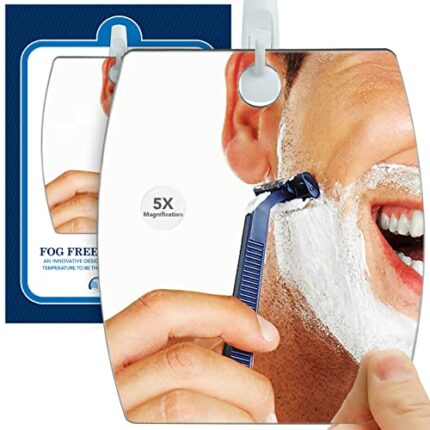 Shave Well 5X Magnified Fog Free Shower Mirror - Fogless Bathroom Shaving Mirror - for Men and Women - Large - Removable Adhesive Hook