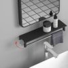 Albriya R8080BK-1 Large Round Black Metal Mirror 32 inch with Floating Shelf - Large Wall Mounted Circle Mirror Matte Black Frame - for Bathroom,