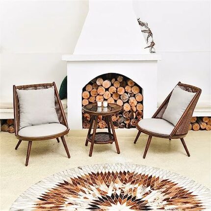 JHKZUDG 3 Piece Rattan Furniture Set, Patio Bistro Set,Outdoor Wicker Weave Conversation Table Chairs Set,with 2 Armchairs And Coffee Table, for