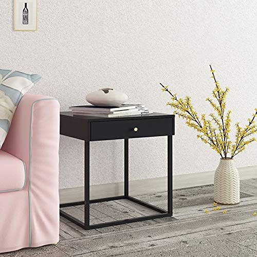 LUKEO Metal Bedside Table Bedroom Dining Table Furniture, Bedroom Furniture White Square Steel Bedside Table