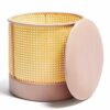 Haadi Traders Storage stool | Rattan & Velvet Footstool | Pink Dressing Table Storage Stool Pouffe with Lid 42CM | Footrest Ottoman Stool Seat