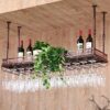 Wine Bar Wall Rack 24'', Hanging Bar Glass Rack Ceiling Bottle Holder Adjustable Decoration Shelf for Bar Kitchen Industrial