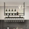 EMISOO Ceiling Mount Shelf Hanging Wine Rack with Glass Holder and Shelf, Adjustable Height Metal Ceiling Bar Wine Glass Rack, 2 Layer Industrial