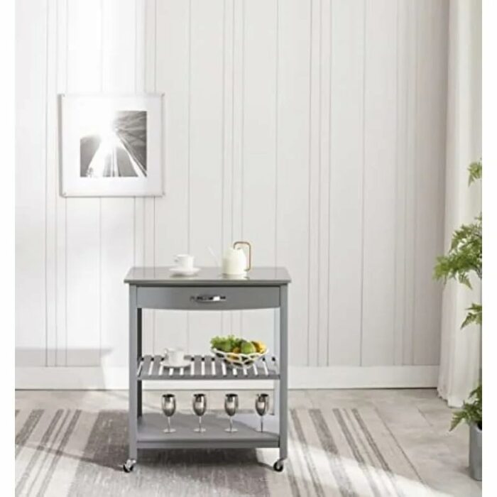 JJZXD Kitchen Cart With Stainless Steel Top, Gray Rolling Cart